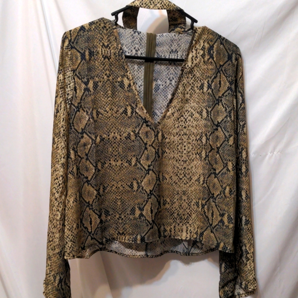 Olivaceous snake skin print blouse size large